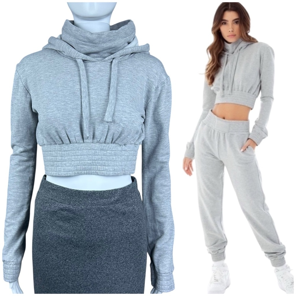 Are You Am I Southpaw Grey Cropped Hoodie Size XS Grey Fleece Lining